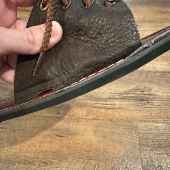 Kino Brown Leather Lace-Up Slip-On Sandals Slides Size 9 Boho Made in Key West - Picture 8 of 11